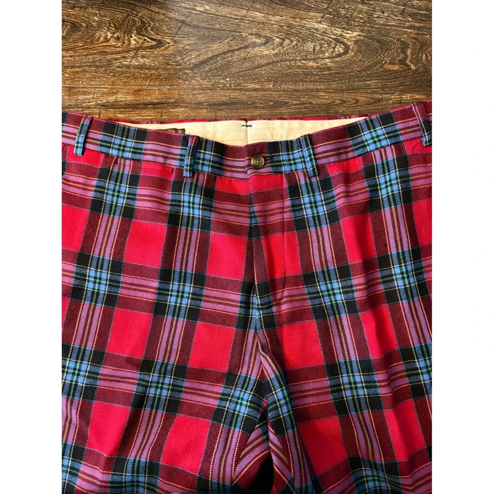 J. McLaughlin Plaid Wool Pants Mens 36 Red Excellent Tartan Trousers